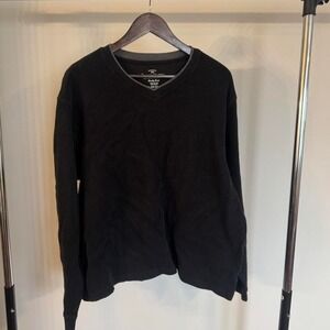 Vintage Faded Glory V Neck Black Long Sleeve Size 2XL 100% Cotton Grunge Punk